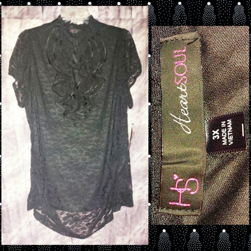 HeartSoul brand Black Soft Lace & Knit Top w/Lace Ruffle Neckline Jrs Plus 3X